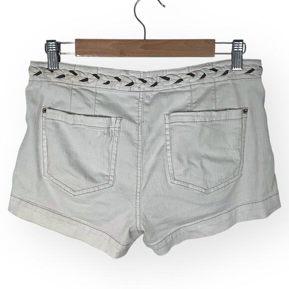 FREE PEOPLE Buttonfly Cream Mid Rise Shorts Surfer Braided Rope Ripped 28 White - Picture 2 of 6
